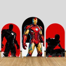 JY1576 Iron Man Silhouette Art Style Arch Backdrop Cover, Elastic Fabric Background for Cool Themed Party