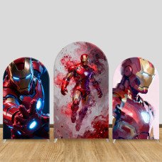 JY1581 Iron Man Smoky Art Style Arch Backdrop Cover, Elastic Fabric Background for Cool Boys Party
