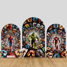 JY1584 Marvel Universe Collage Arch Backdrop Cover, Elastic Fabric Background for All Heroes Party