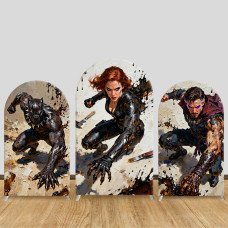 JY1586 Marvel Heroes Oil Painting Splash Style Arch Backdrop Cover, Elastic Fabric Background for Artistic Boys Party