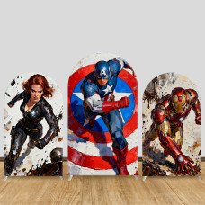 JY1589  Marvel Heroes Retro Oil Painting Style Arch Backdrop Cover, Elastic Fabric Background for Cool Party