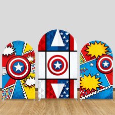 JY1595 Captain America Pop Art Geometric Style Arch Backdrop Cover, Elastic Fabric Background for Superhero Party JY1595 Captain America Pop Art Geometric Style Arch Backdrop Cover, Elastic Fabric Background for Superhero Party