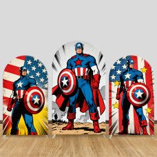 JY1597  Captain America Retro Comic Style Arch Backdrop Cover, Elastic Fabric Background for Themed Party