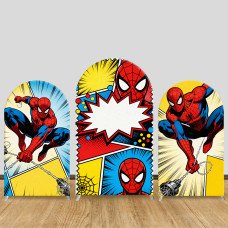JY1607  Spider-Man Pop Comic Speech Bubble Arch Backdrop Cover, Elastic Fabric Background for Kids Party