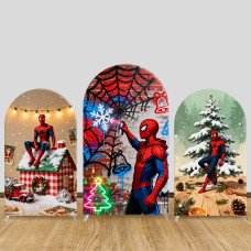 JY1608  Spider-Man Christmas Graffiti Style Arch Backdrop Cover, Elastic Fabric Background for Holiday Party