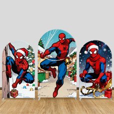 JY1609  Spider-Man Christmas Comic Style Arch Backdrop Cover, Elastic Fabric Background for Festive Party