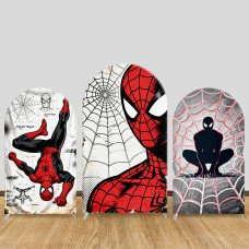 JY1616  Spider-Man Blueprint Sketch Style Arch Backdrop Cover, Elastic Fabric Background for Superhero Party
