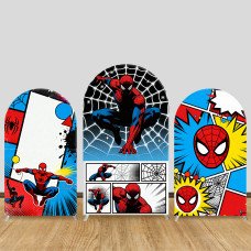 JY1617  Spider-Man Pop Comic Panel Style Arch Backdrop Cover, Elastic Fabric Background for Kids Birthday Party