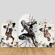JY1621  Spider-Man Chinese Ink Wash Style Arch Backdrop Cover, Elastic Fabric Background for Superhero Party