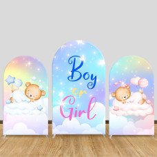 JY1625  Boy or Girl Gender Reveal Rainbow Bear Arch Backdrop Cover, Elastic Fabric Background for Baby Shower