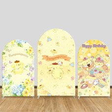 JY1629  Pompompurin Watercolor Floral Style Arch Backdrop Cover, Elastic Fabric Background for Cute Themed Party