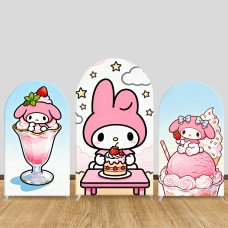 JY1633  My Melody Strawberry Dessert Style Arch Backdrop Cover, Elastic Fabric Background for Sweet Themed Party