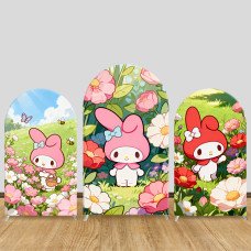 JY1638  My Melody Spring Flower Garden Style Arch Backdrop Cover, Elastic Fabric Background for Nature Themed Party