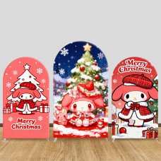 JY1642  My Melody Christmas Plaid Style Arch Backdrop Cover, Elastic Fabric Background for Holiday Party
