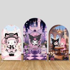 JY1645 Kuromi Dark Castle Style Arch Backdrop Cover, Elastic Fabric Background for Gothic Themed Party JY1645 Kuromi Dark Castle Style Arch Backdrop Cover, Elastic Fabric Background for Gothic Themed Party