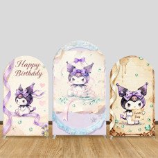JY1651  Kuromi Watercolor Vintage Style Arch Backdrop Cover, Elastic Fabric Background for Cute Girls Birthday Party