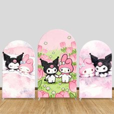 JY1652  My Melody & Kuromi Best Friends Style Arch Backdrop Cover, Elastic Fabric Background for BFF Themed Party