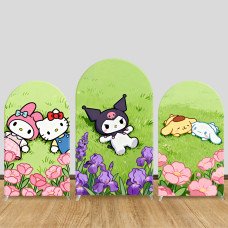 JY1655  Sanrio Characters Spring Garden Style Arch Backdrop Cover, Elastic Fabric Background for Nature Themed Party