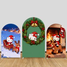 JY1660  Hello Kitty Cozy Christmas Style Arch Backdrop Cover, Elastic Fabric Background for Warm Holiday Party