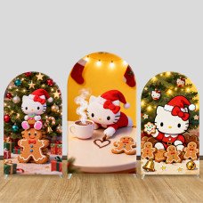 JY1661 Hello Kitty Christmas Gingerbread Style Arch Backdrop Cover, Elastic Fabric Background for Holiday Party JY1661 Hello Kitty Christmas Gingerbread Style Arch Backdrop Cover, Elastic Fabric Background for Holiday Party