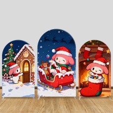 JY1662  My Melody Christmas Sleigh Ride Style Arch Backdrop Cover, Elastic Fabric Background for Festive Party