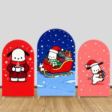 JY1665  Pochacco Cozy Christmas Style Arch Backdrop Cover, Elastic Fabric Background for Warm Holiday Party