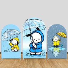 JY1667  Pochacco Rainy Day Style Arch Backdrop Cover, Elastic Fabric Background for Cute Weather Themed Party