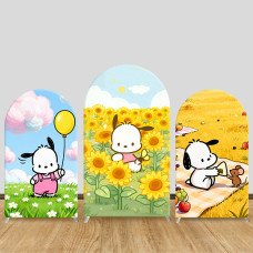 JY1668  Pochacco Spring Flower Garden Style Arch Backdrop Cover, Elastic Fabric Background for Nature Themed Party