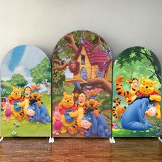 JY203 Forest Party Winnie the Pooh Arch Backdrop Cover, Cute Elastic Fabric Backdrop for Kids Birthday Baby Shower Decoration