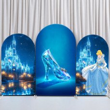 JY209 Cinderella Glass Slipper Castle Arch Backdrop Cover Elastic Fabric Girls Birthday Party Decoration