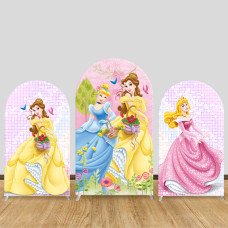 JY210 Disney Princess Belle Cinderella Aurora Spring Garden Arch Backdrop Cover Elastic Fabric Girls Birthday Decoration