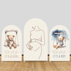 JY212 Teddy Bear Swing Oh Baby It's A Girl/It's A Boy Arch Backdrop Cover Elastic Fabric Baby Shower Decoration