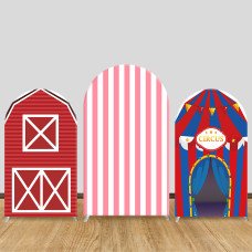 JY215 Farm Barn Pink Stripe Circus Tent Arch Backdrop Cover Elastic Fabric Kids Birthday Party Decoration