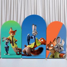 JY220 Zootopia Judy Nick Arch Backdrop Cover Elastic Fabric Kids Birthday Party Decoration