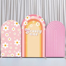 JY222 Groovy One Daisy Rainbow 1st Birthday Arch Backdrop Cover Elastic Fabric Kids First Birthday Decoration