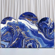 JY226 Blue Gold White Marble Arch Backdrop Cover Elastic Fabric Wedding Birthday Decoration