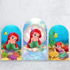 JY230 Ariel The Little Mermaid Underwater World Arch Backdrop Cover Elastic Fabric Girls Birthday Party Decoration