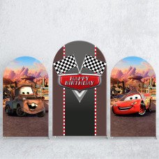 JY233 Cars Mater Lightning McQueen Happy Birthday Arch Backdrop Cover Elastic Fabric Kids Race Car Birthday Decoration
