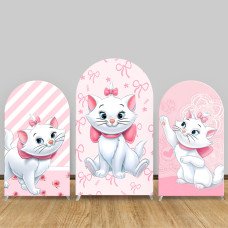 JY235 Marie Cat Pink Bow Arch Backdrop Cover Elastic Fabric Girls Birthday Party Decoration