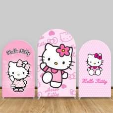 JY238 Hello Kitty Pink Checkerboard Polka Dot Arch Backdrop Cover Elastic Fabric Girls Birthday Party Decoration