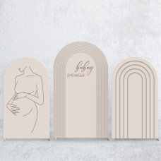 JY239 Minimalist Baby Shower Pregnancy Line Art Arch Backdrop Cover Elastic Fabric Baby Shower Decoration