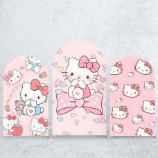 JY240 Hello Kitty Pink Flower All Over Print Arch Backdrop Cover Elastic Fabric Girls Birthday Decoration