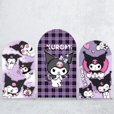 JY241 Kuromi Purple Plaid Arch Backdrop Cover Elastic Fabric Girls Birthday Party Decoration