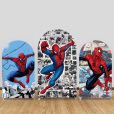 JY245 Spider-Man Comic Arch Backdrop Cover, Elastic Fabric Arch Backdrop for Superhero Birthday Party, Wedding, Photo Booth Background Decor