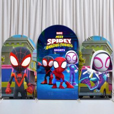 JY249 Spidey and His Amazing Friends Arch Backdrop Cover, Cute Elastic Fabric Arch Backdrop for Kids Birthday Party, Wedding, Photo Booth Decor