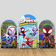 JY249 Marvel Spidey and His Amazing Friends Arch Backdrop Cover, Cute Elastic Fabric Arch Backdrop for Kids Birthday Party, Wedding, Photo Booth Decor