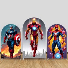 JY250 Marvel Captain America Iron Man Spider-Man Arch Backdrop Cover, Elastic Fabric Arch Backdrop for Superhero Birthday Party, Wedding, Photo Booth Decor
