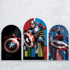 JY251 Captain America Shield Arch Backdrop Cover, Elastic Fabric Arch Backdrop for Superhero Themed Birthday, Wedding, Party Photography Background