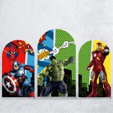 JY252 Marvel Superhero Comic Arch Backdrop Cover, Elastic Fabric Arch Backdrop for Birthday Party, Wedding, Photo Booth Background Decor