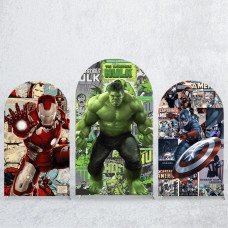 JY253 Marvel Iron Man Hulk Captain America Comic Arch Backdrop Cover, Elastic Fabric Arch Backdrop for Superhero Birthday Party, Wedding, Photo Booth Decor